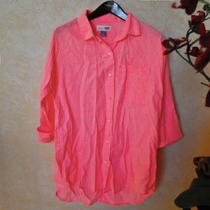 NWT Neon Coral Linen Blend Button Down Shirt